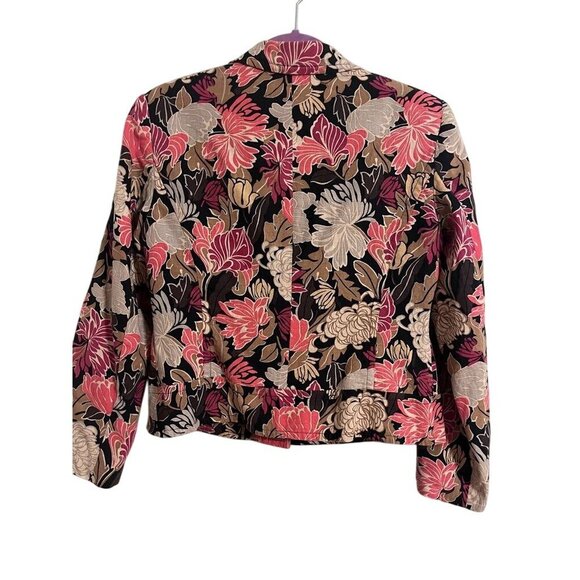 Linen Floral Jacket 6P Black Boho Western Old Money Classic Chic Preppy Retro - Picture 7 of 10